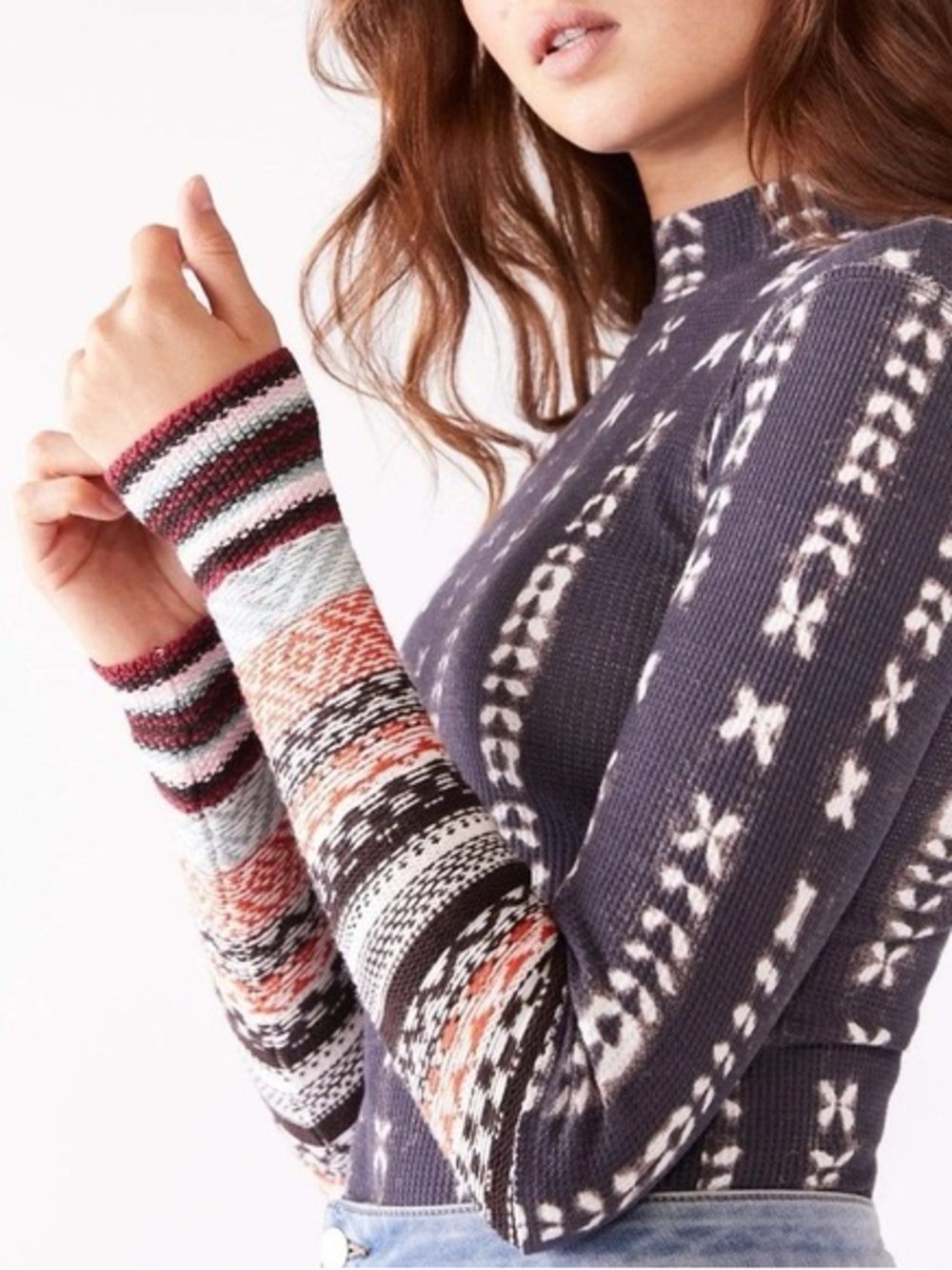 Free People Knitted Cuff Wonderlust Swift Shirt